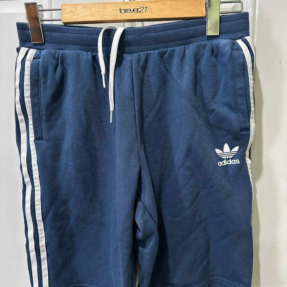 Adidas Blue and White Sweatpants with Classic Stripes